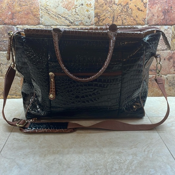Samantha Brown Croc Embossed Black  Brown Weekender Travel Bag Carry On Women’s - Picture 2 of 15